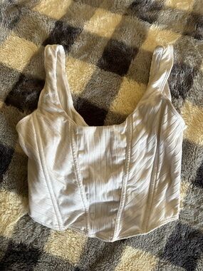 Cream Ribbed Scoop Neck Crop Top - Women